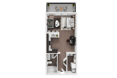 Floor plan for studio, 1 bath, 533 sqft